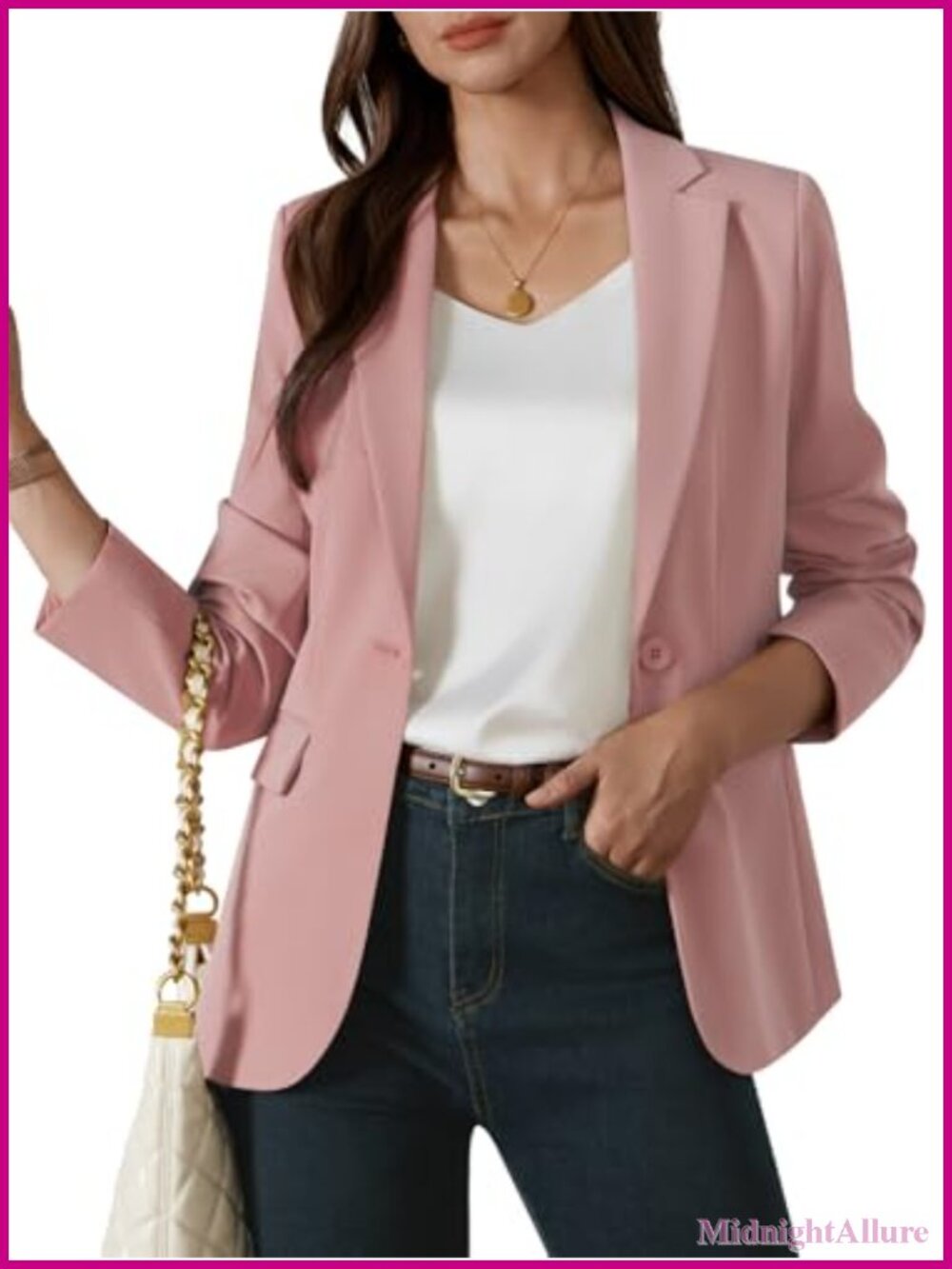 Womens Blazer Long Sleeve Notch Lapel Single Button Work Office Suit Jacket